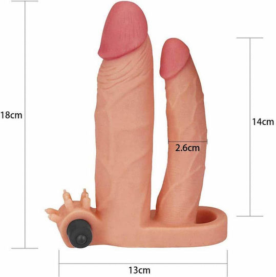 Lovetoy 1" Vibrating Double Penis Sleeve Penis Extension With Vibration Flesh 2.5cm