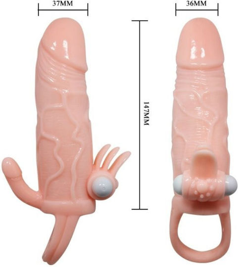 Baile Brave Man Penis Cover Clit & Anal Stimulation Multi-Speed Vibration Penis Extension With Vibration Flesh 16.5cm