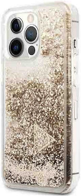 Guess Glitter Charms Umschlag Rückseite Kunststoff Gold (iPhone 14 Pro) GUOHCP14LGLHFLGO