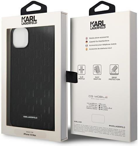 Karl Lagerfeld Saffiano Mono Metal Logo Umschlag Rückseite Silikon Schwarz (iPhone 14 Plus)