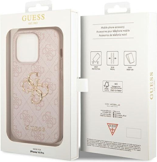 Guess Metal Logo Umschlag Rückseite Kunststoff Rosa (iPhone 14 Pro Max)
