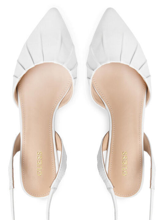 Δερμάτινες Γυναικείες Μπαλαρίνες Slingback με Λουράκι σε Λευκό Χρώμα
