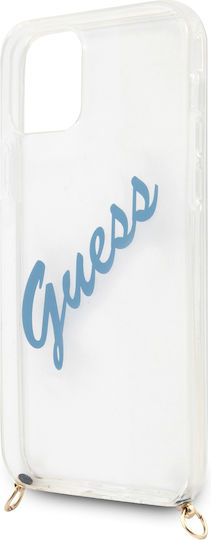 Guess Vintage Script Umschlag Rückseite Kunststoff Transparent / Blue (iPhone 12 Pro Max)
