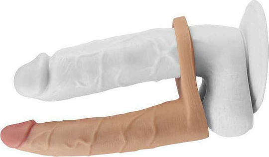 Lovetoy The Ultra Soft Double Strap On mit Dildo 17.8cm und Vibration in Hautfarbe