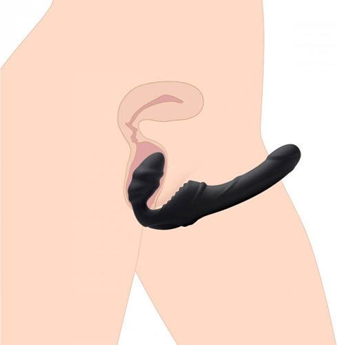 Strap U Slim Rider Strapless Strap-on Vibrator Strapless Strap On with Dildo 21.60cm with Vibration in Black Color