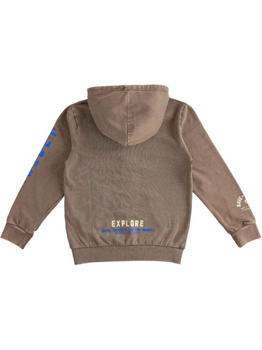 iDO Boys Cotton Hooded Sweatshirt with Zipper Brown