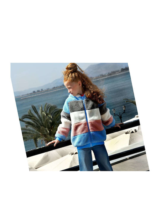 Kinderstrickjacke Pelz mit Kapuze Hellblau