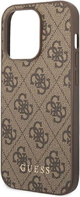 Guess 4G Gold Logo Synthetic Leather Back Cover Brown (iPhone 14 Pro)