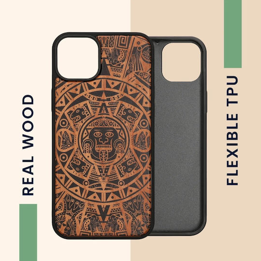 KWmobile Mayan Calendar Umschlag Rückseite Hölzern Light Brown / Black (iPhone 14 Plus)