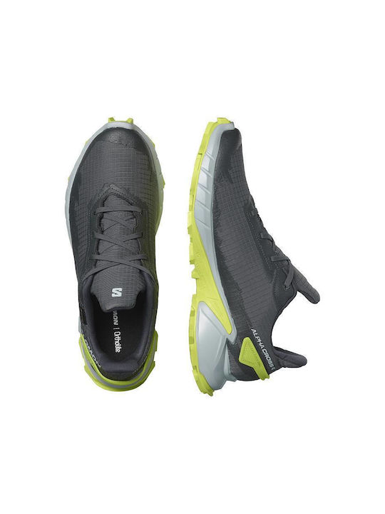 Alphacross 4 GTX Bărbați Pantofi sport Trail Running Impermeabile cu Membrană Gore-Tex Ebony / Albastru Perlat / Albastru Acid