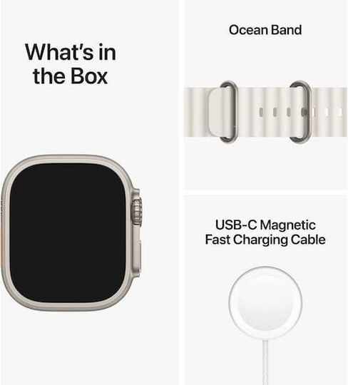 Apple Watch Ultra Titanium 49mm Waterproof with eSIM and Heart Rate Monitor (White Ocean Band)