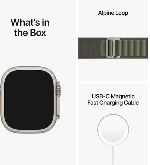Apple Watch Ultra Titanium 49mm Waterproof with eSIM and Heart Rate Monitor (Green Alpine Loop - Small)
