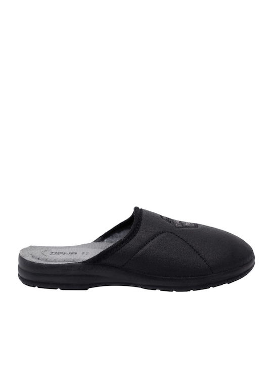 Leather Men's Enclosed Heel Anatomical Slippers Black