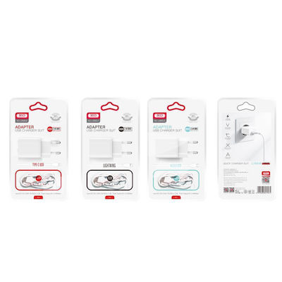 XO Charger with USB-A Port and Cable USB-C Whites (L99)