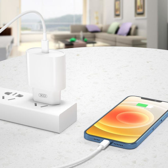 XO Handyladegerät mit USB-C Ausgangsanschluss und Kabel USB-C - Lightning 20W Stromlieferung Weiß (L81B)