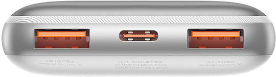 Baseus Bipow Pro Power Bank 10000mAh 20W με 2 Θύρες USB-A και Θύρα USB-C Λευκό