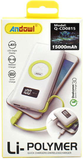 Andowl Qcd0815 Power Bank 15000mAh 18W with USB-C Port White