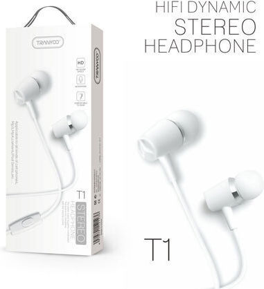 Tranyoo T1 In-ear Handsfree με Βύσμα 3.5mm Λευκό