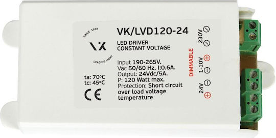 VK Lighting Dimmable LED Power Supply IP54 Power 120W with Output Voltage 24V