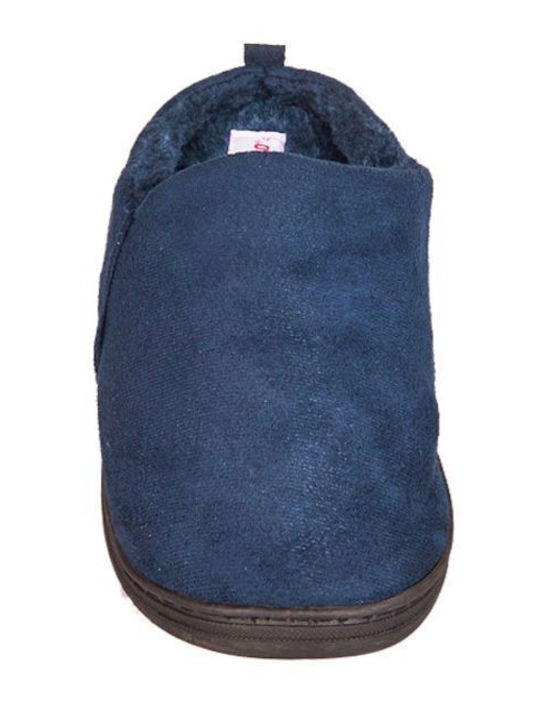 Heel Enclosed Men's Slippers with Fur Blue