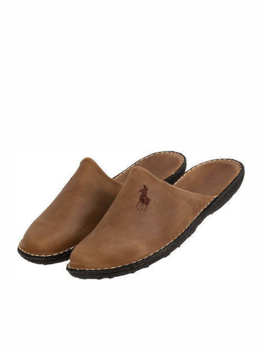 Σάρων Men's Leather Slippers Tabac
