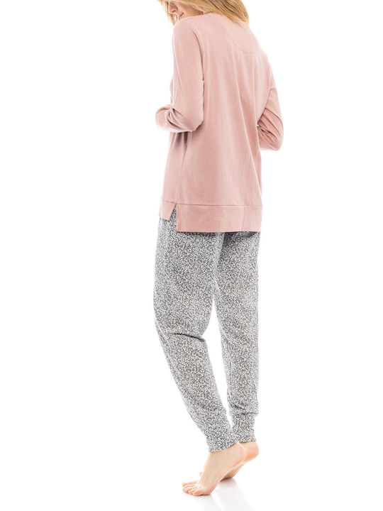 Pink Label Winter Damen Pyjama-Set Baumwolle Rosa