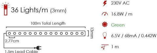 Christmas Light Tube Green 220V 36 Light Bulbs 1m IP20