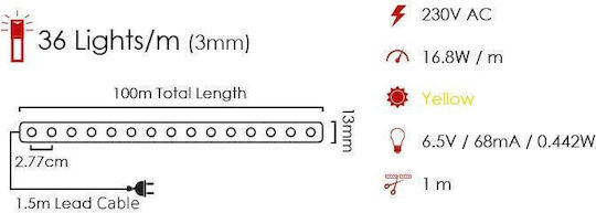 Christmas Light Tube Yellow 220V 36 Light Bulbs 1m IP20