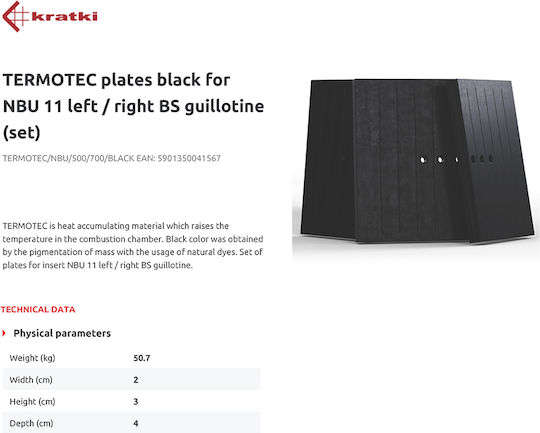 Kratki Termotec/NBU/500/700 Σετ Κεραμικών Πλακών για Ενεργειακό Τζάκι Black