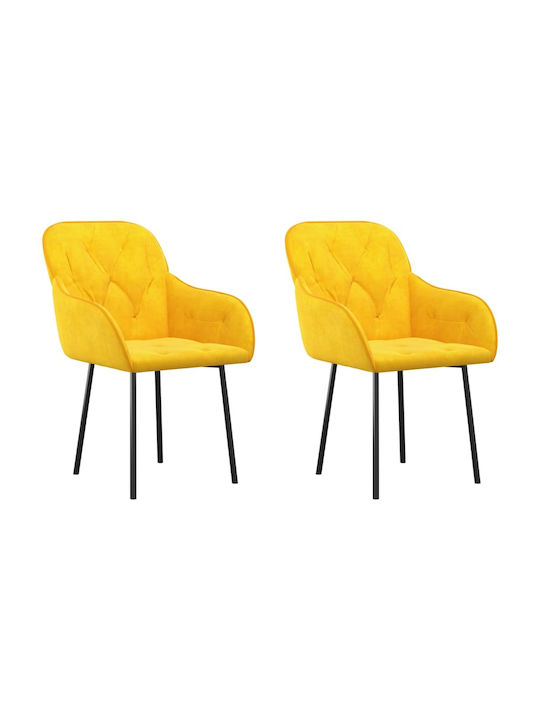Dining Room Velvet Armchair Yellow 57x61x80cm 2pcs