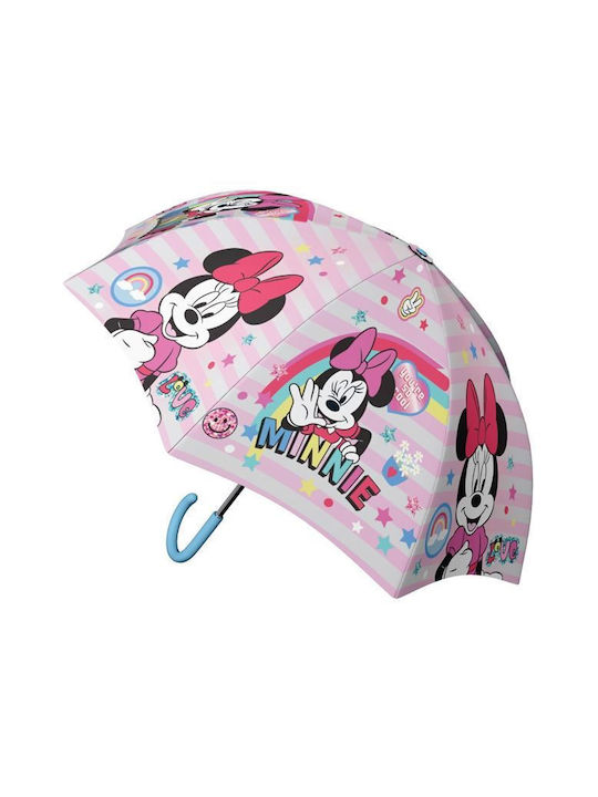 Chanos Kids Curved Handle Umbrella Minnie with Diameter 45cm Pink