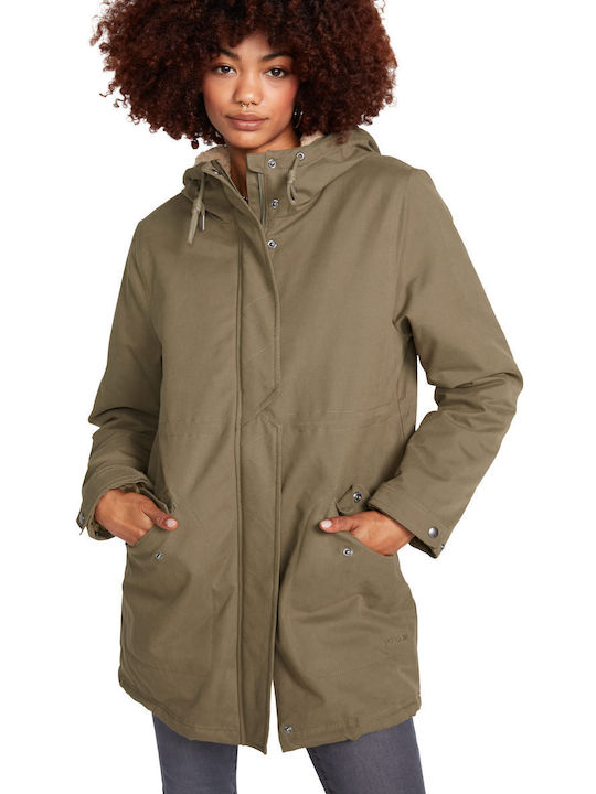 Less Is More 5K Lang Damen Parka Jacke für Winter Khaki