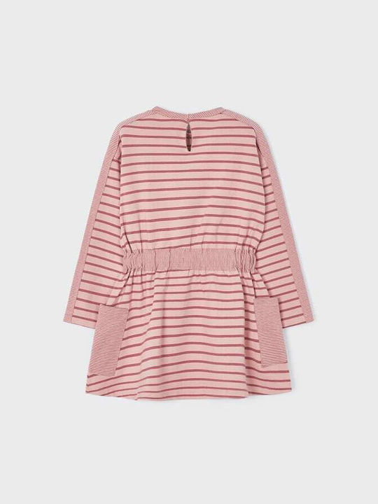 Mayoral Kids Dress Striped Long Sleeve Pink