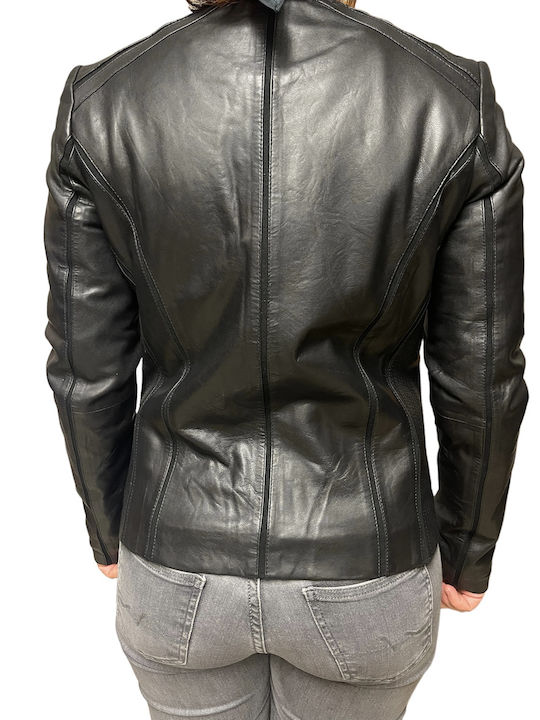 SIDE WOMEN'S LEATHER JACKET BLACK