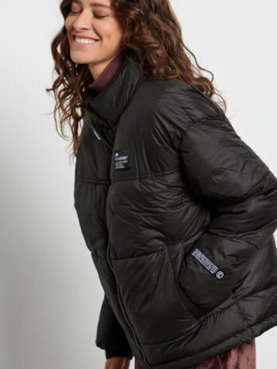 Kurz Damen Puffer Jacke für Winter Schwarz