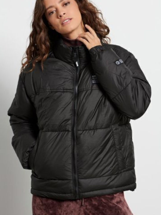 Kurz Damen Puffer Jacke für Winter Schwarz