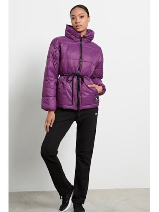 Women's Short Puffer Jacket for Winter Purple