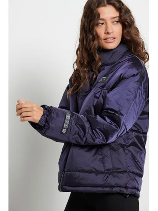 Women's Short Puffer Jacket for Winter Navy Blue