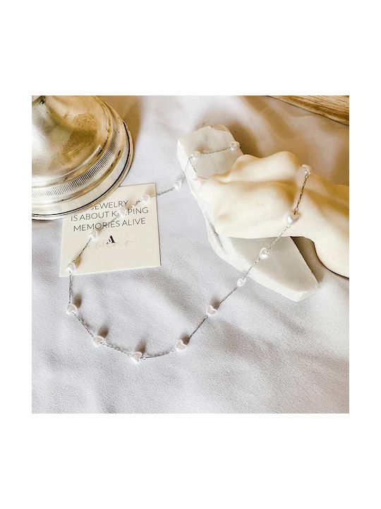 Damen-Rosenkranz-Halskette aus Edelstahl und Perlen Awear Inima Silber