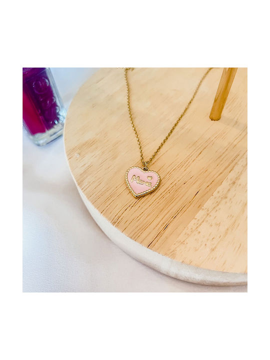 Stainless Steel Mom Necklace with Heart Awear Anne Pink