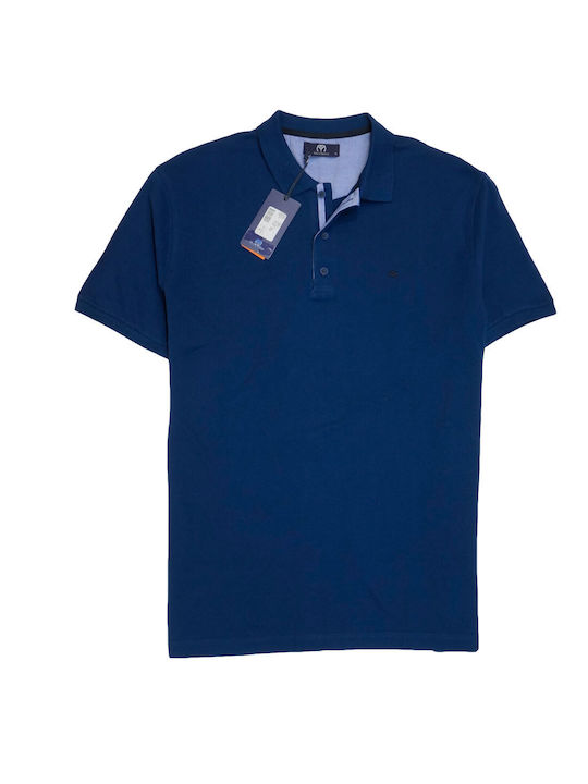 Makis Tselios Fashion Herren Kurzarmshirt Polo Blau