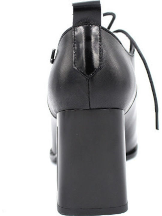 Leather Women's Oxford Boots with High Heel Black