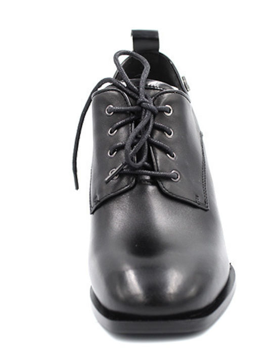Leather Women's Oxford Boots with High Heel Black
