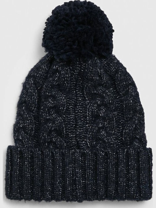 Simone Pom Pom Beanie Frauen Beanie mit Strickmuster in Marineblau Farbe