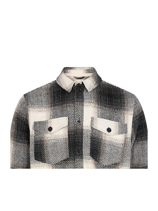 Μακρυμάνικo Overshirt σε Κανονική Γραμμή Καρό Γκρι