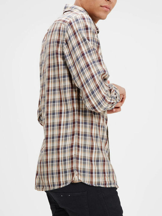 Jack & Jones Men's Shirt Long Sleeve Checked Beige