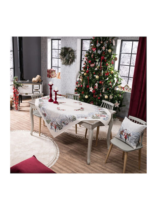 Teoran Weihnachtlich Tischtuch Stoff Weiß L180xB140cm.
