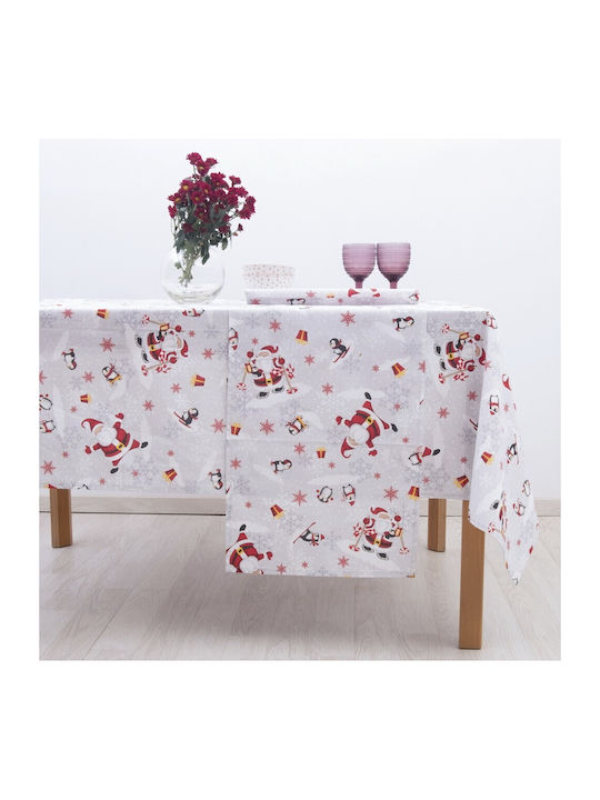 Dimeco Penguins Ornament de Crăciun Față de masă Rotund Material textil Gri Diametru 180cm 1buc