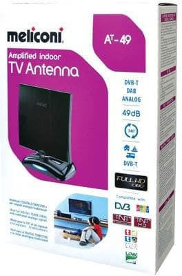 Meliconi AT-49 881011 Εσωτερική Κεραία Τηλεόρασης (απαιτεί τροφοδοσία) σε Μαύρο Χρώμα Σύνδεση με Ομοαξονικό (Coaxial) Καλώδιο