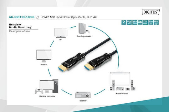 Digitus HDMI 2.0 Premium High Speed 4K 60Hz HDR Кабел HDMI Мъжки - HDMI Мъжки 10м Черен